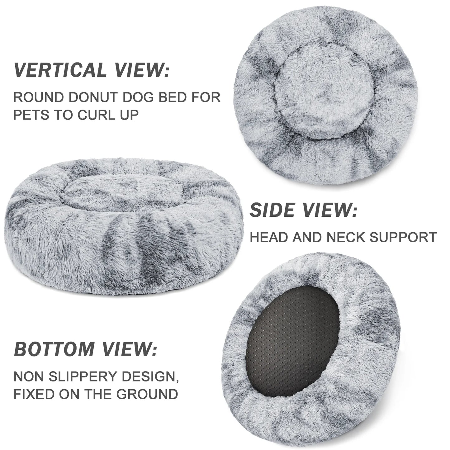Calming Donut Pet Bed for Small Dogs 20", Anti-Anxiety Plush Cozy Warming Dog Bed, Grey