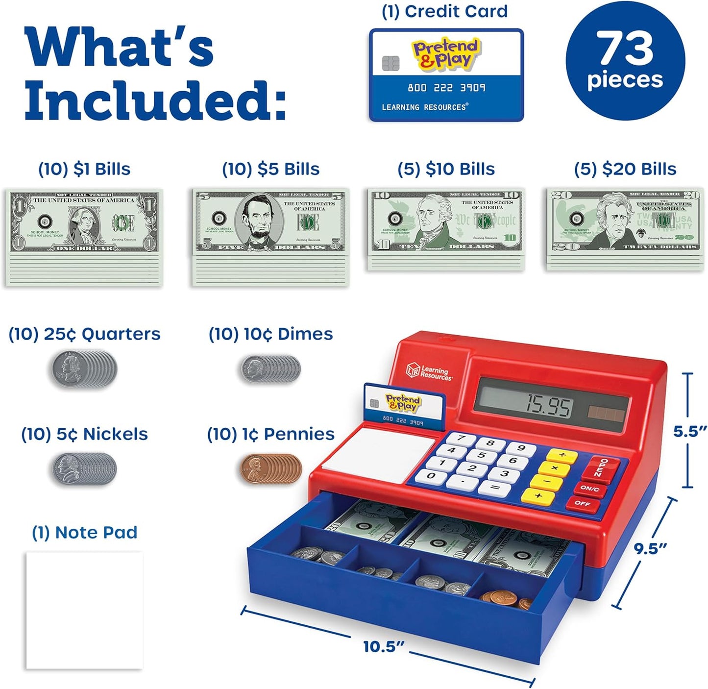 Pretend & Play Calculator Cash Register Toy - Gift for Kids, Toddler Toys, Play Money & Credit Card, Shopping Store Playset, Educational Preschool Activities