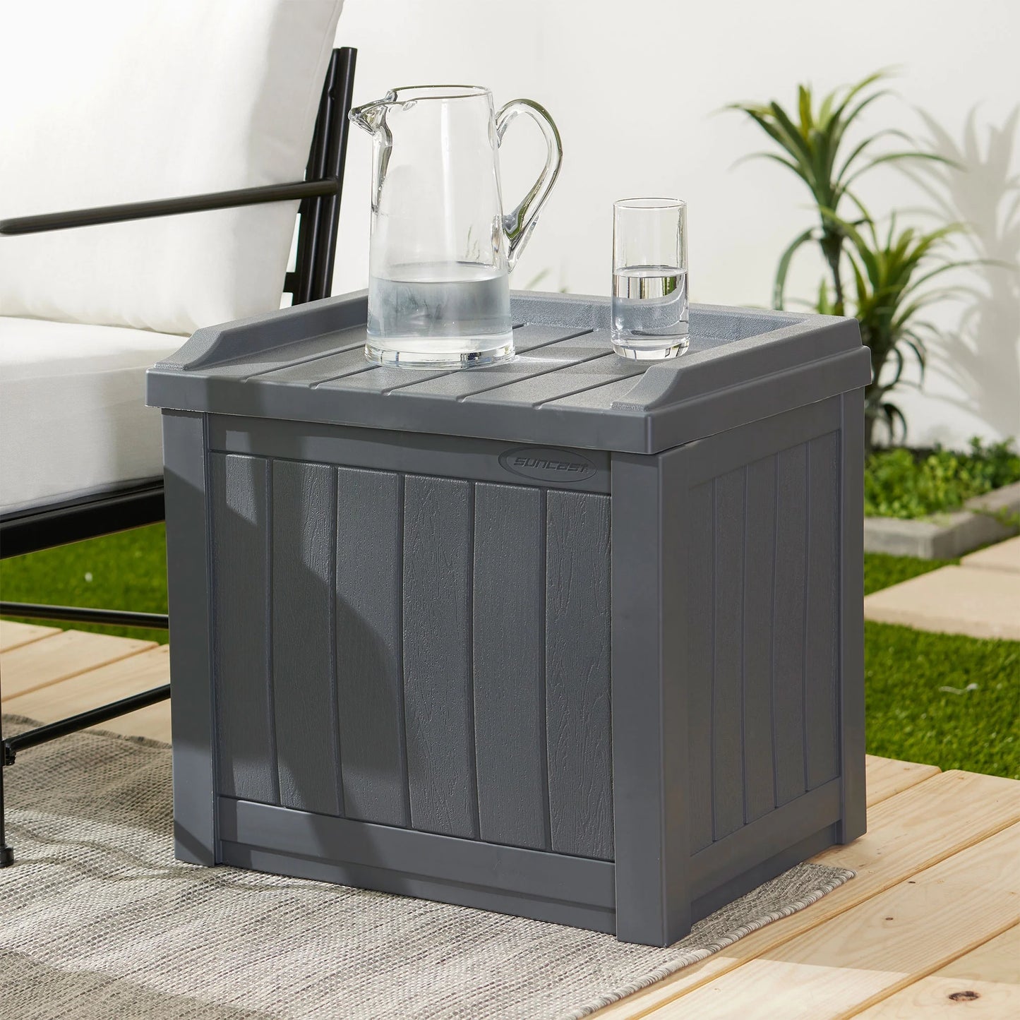 22 Gal Outdoor Patio Small Deck Box with Storage Seat, Cyberspace