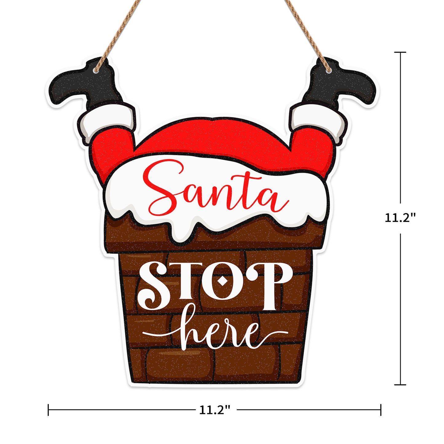 Funny Santa Stop Here Sign for Christmas Door Decorations, 11.2"X11.2" Farmhouse Christmas Decor Sign Wreath for Christmas Holiday Decorations