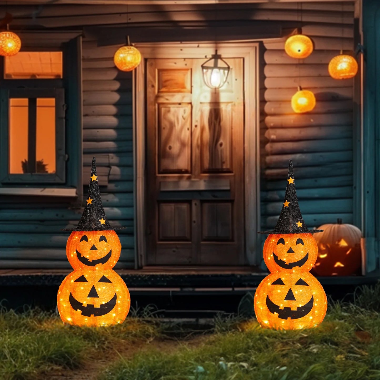 Lighted Halloween Decoration 3 FT Pumpkins for Halloween Party Outdoor, Yard, Garden, Lawn Decorations,2Pcs