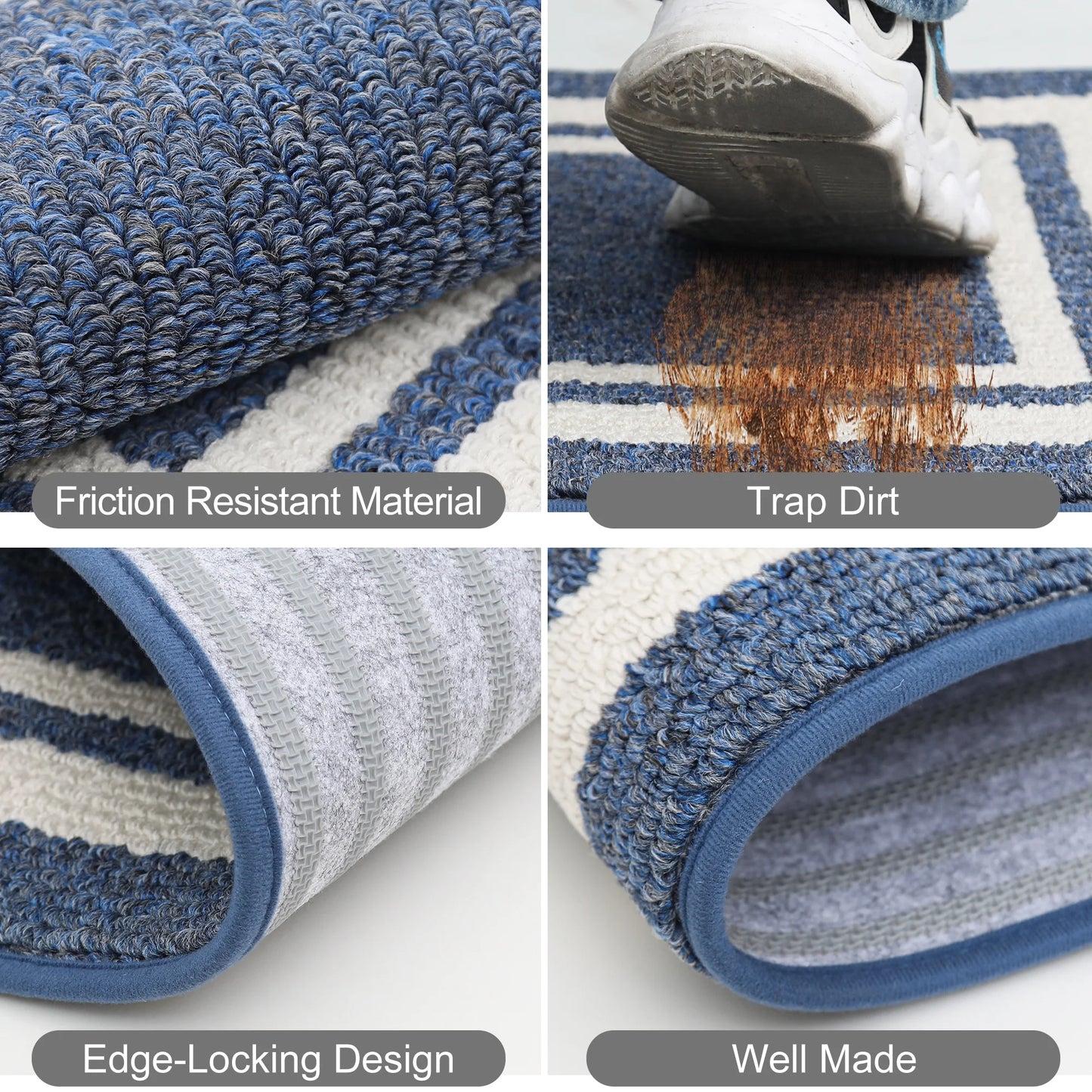Kitchen Rugs and Mats 2 Pieces, 24"X35"+24"X60", Stain-Resistant and Absorbent Kitchen Mats Non-Slip, Machine Washable Kitchen Floor Mat, Rugs for Kitchen, Floor and Home, Blue