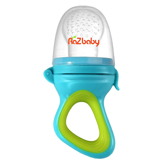 Baby Solids/Frozen Fruit Feeder Pacifier, Infant Teether Toy 6M+, Bpa-Free Silicone Pouch & Nipple, Safely Introduce Solids, Natural Teething Relief, Dishwasher Safe, Freezable – Blue/Green
