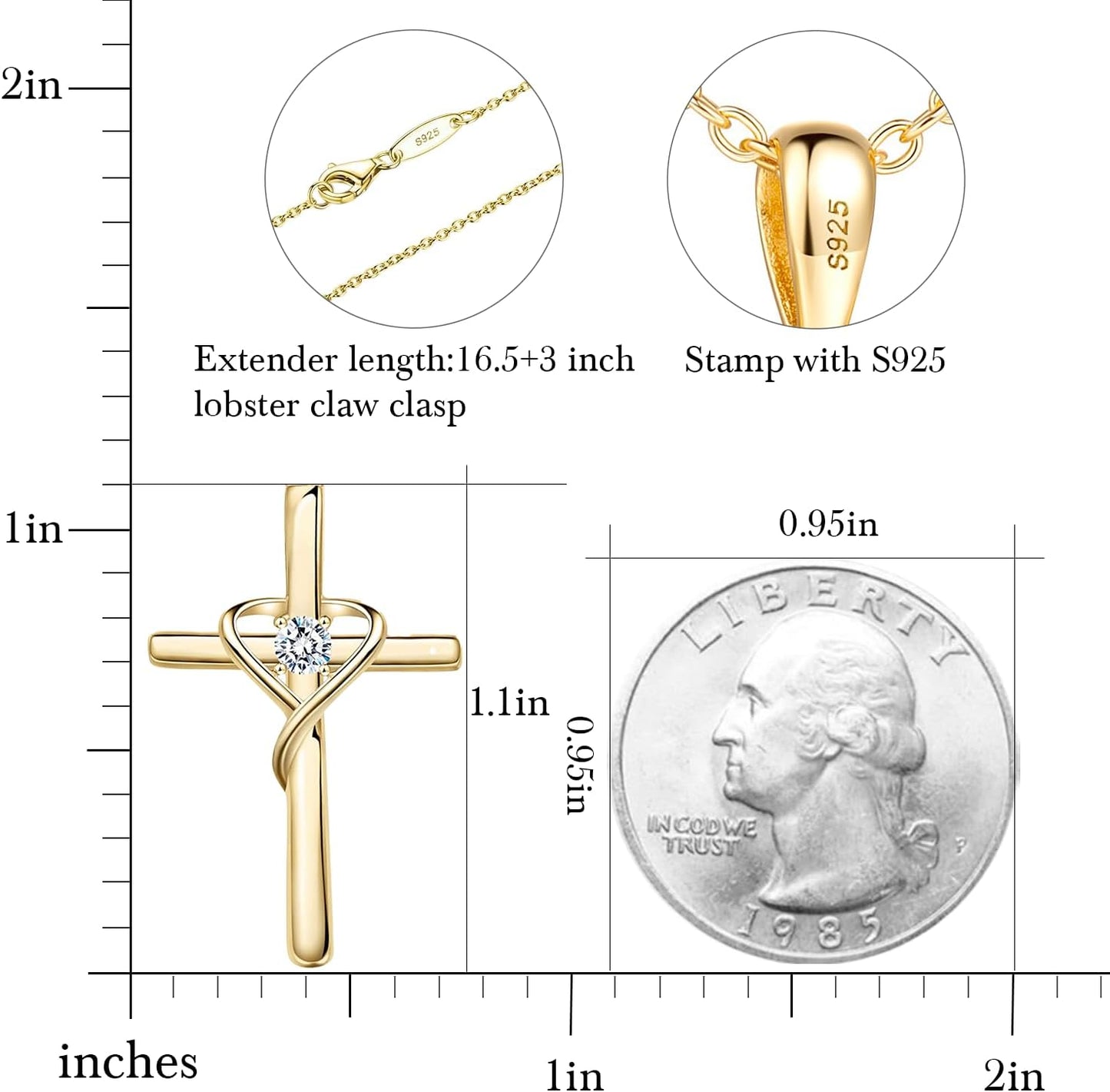 925 Sterling Silver Cross Necklace for Women Men 5A CZ Birthstone Necklaces 14K Gold Plated or Rose Gold Necklace for Easter or Mother'S Day