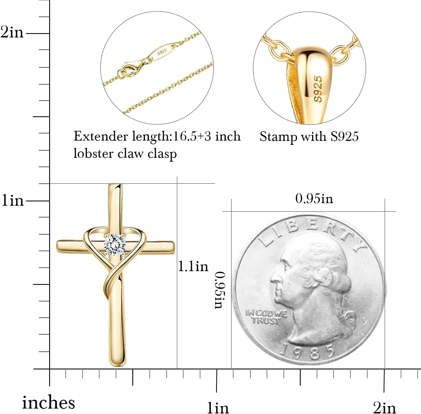 925 Sterling Silver Cross Necklace for Women Men 5A CZ Birthstone Necklaces 14K Gold Plated or Rose Gold Necklace for Easter or Mother'S Day