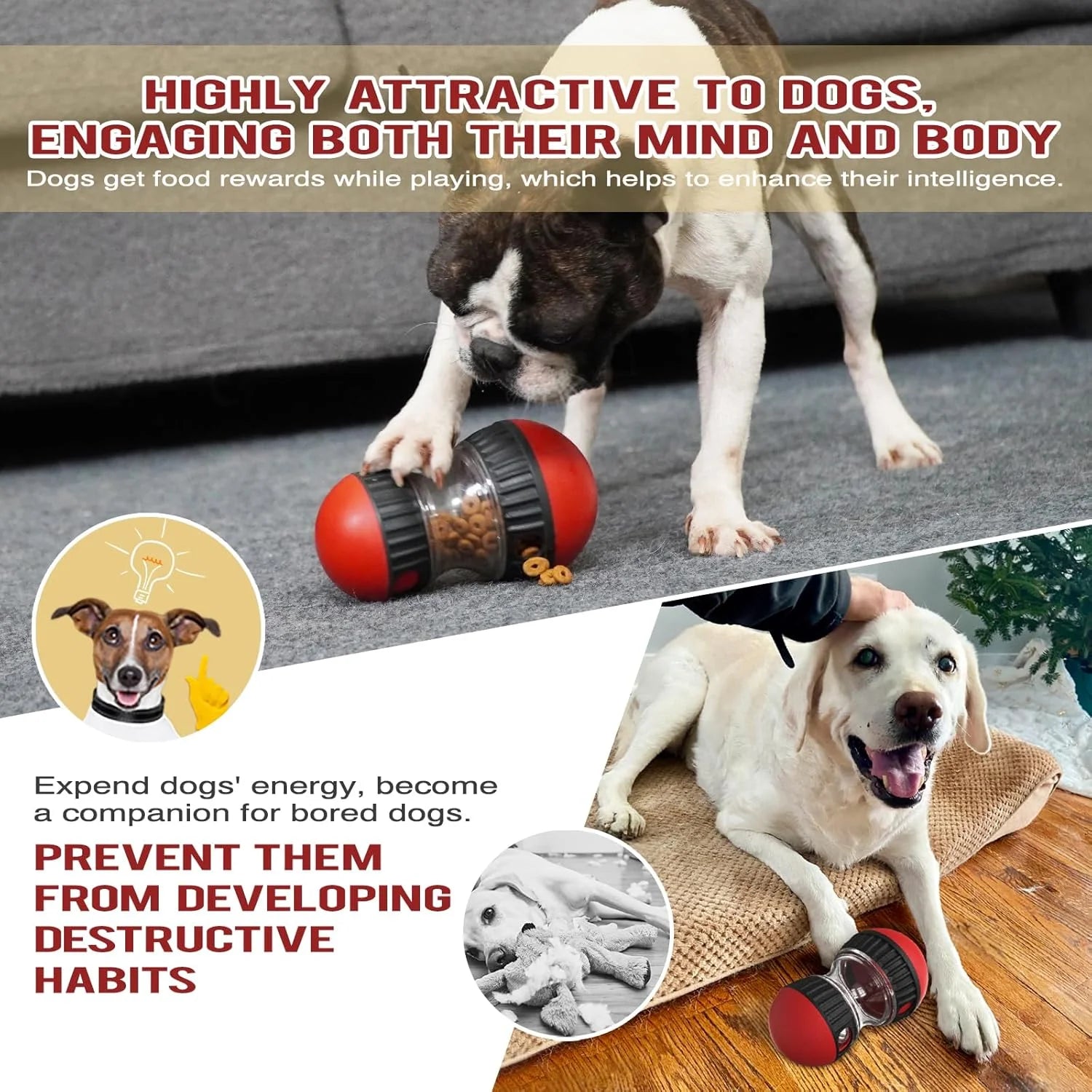 Adjustable Interactive Dog Enrichment Toys, Puzzle Balls for Bored Puppies, Treat Dispenser