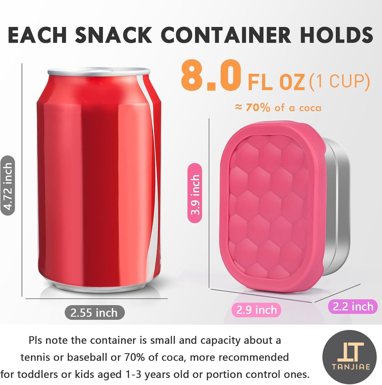 Small (1 CUP) Stainless Steel Snack Containers for Kids | Easy Open Leak Proof Food Containers with Silicone Lids - Perfect Metal Toddler Lunch Box for Daycare and School (8Oz)