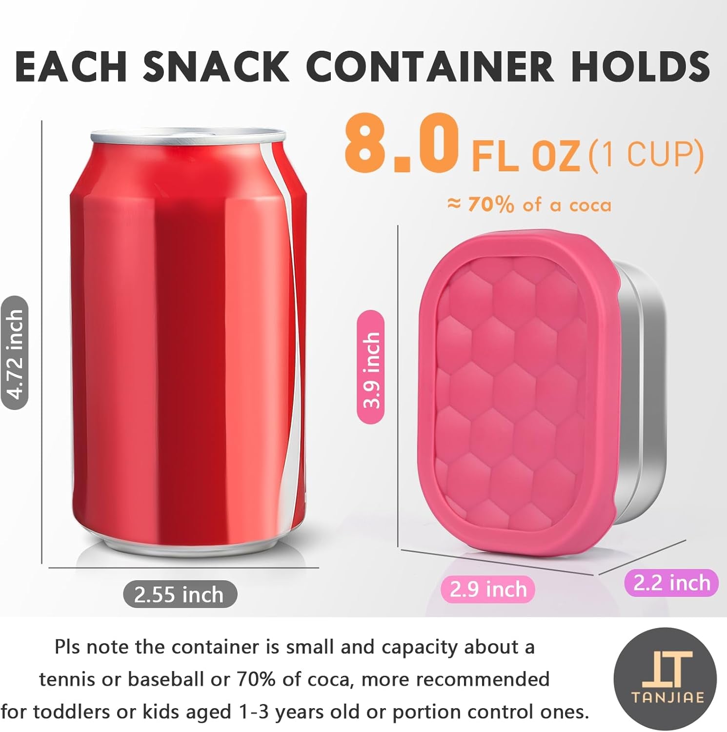 Small (1 CUP) Stainless Steel Snack Containers for Kids | Easy Open Leak Proof Food Containers with Silicone Lids - Perfect Metal Toddler Lunch Box for Daycare and School (8Oz)