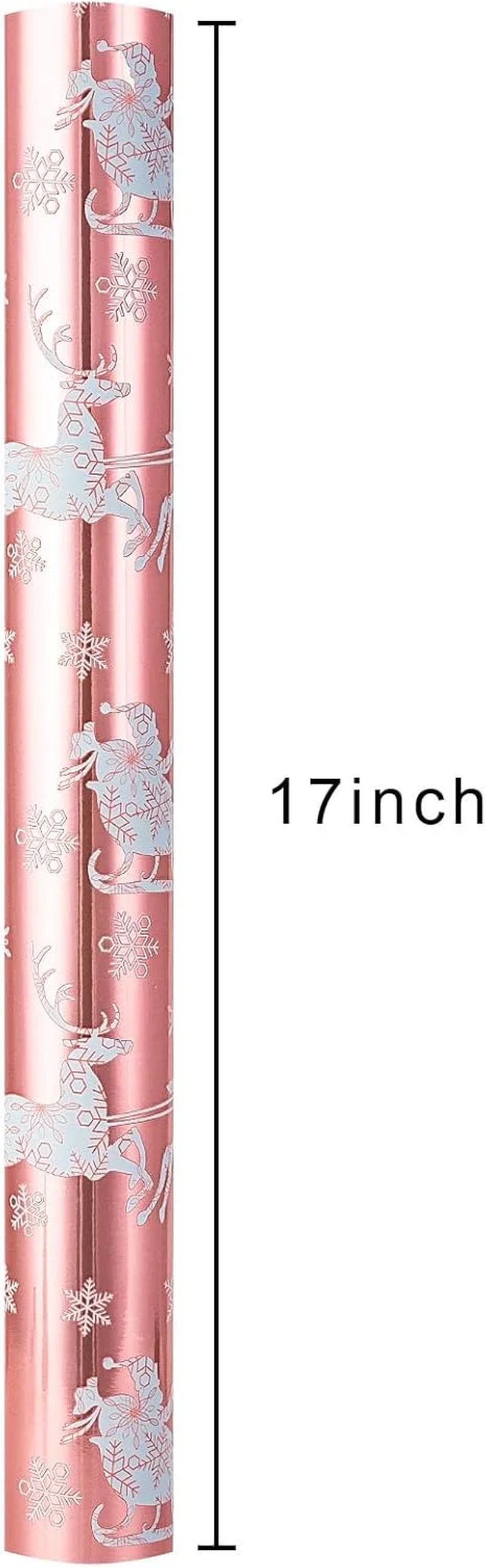 Christmas Wrapping Paper Roll - Pink Gift Wrap with Christmas Sleigh Amd Snowflake - Perfect for Christmas - 17 Inch X 33 Feet