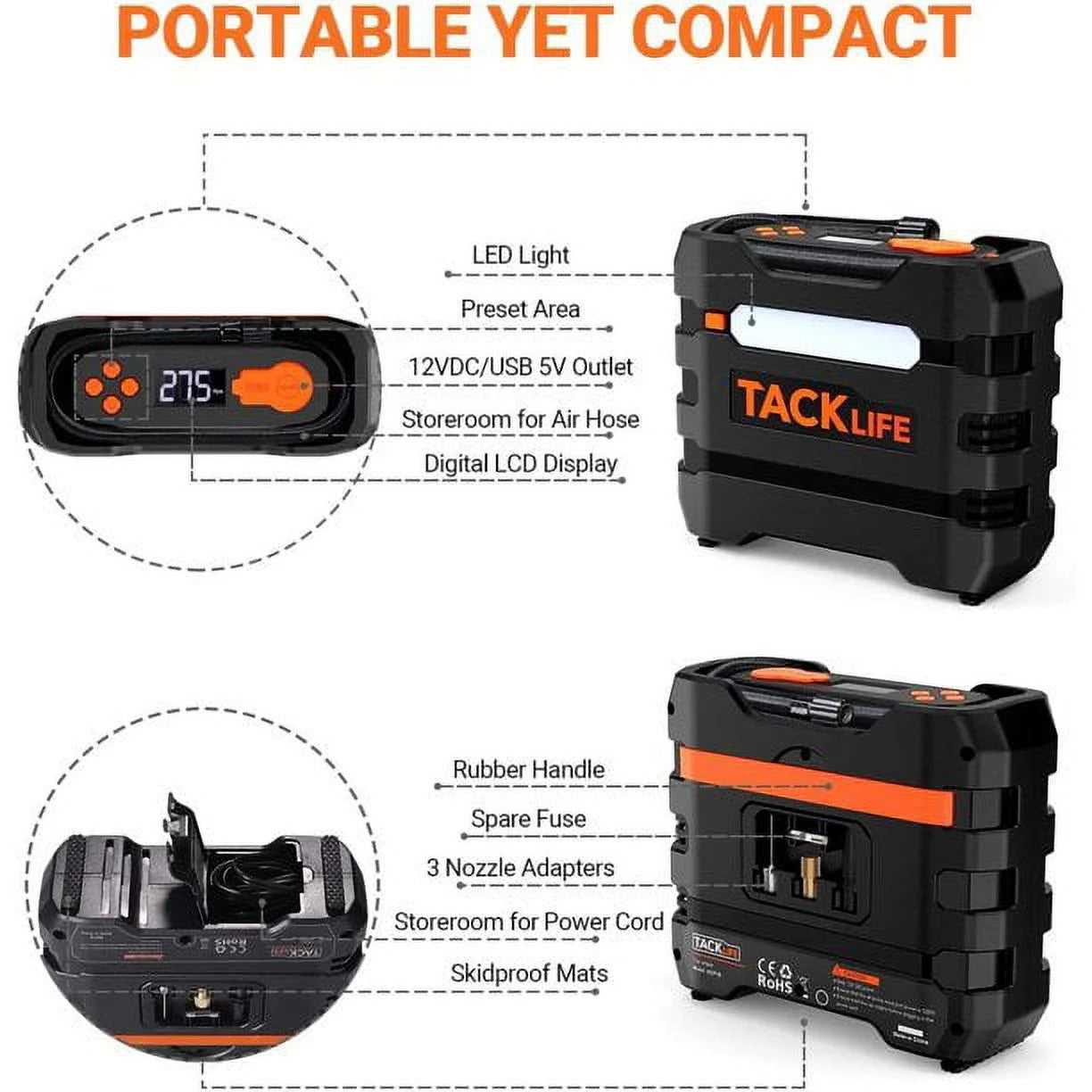 A6 Car Tire Inflator 12V DC Portable Air Compressor