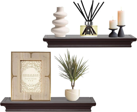 Elegant Floating Shelves, Decorative Wall Shelves for Home Organization and Display in Bedroom, Kitchen, Livingroom and Office, Espresso Brown, Set of 2
