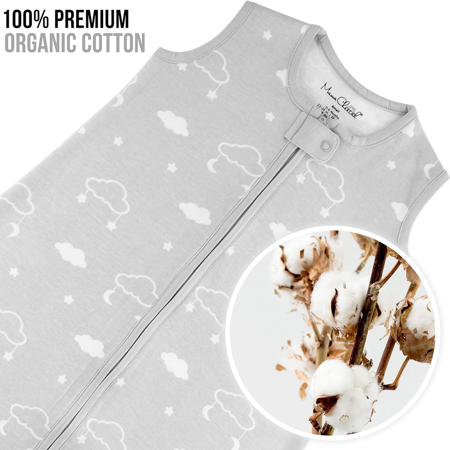 Baby Sleep Sack 0.5 TOG, Organic Cotton Baby Wearable Blanket with Two-Way Zipper, Swaddle Transition Baby Sleeping Bag for Newborn Infant Toddler Boy Girl, 6-12 Months