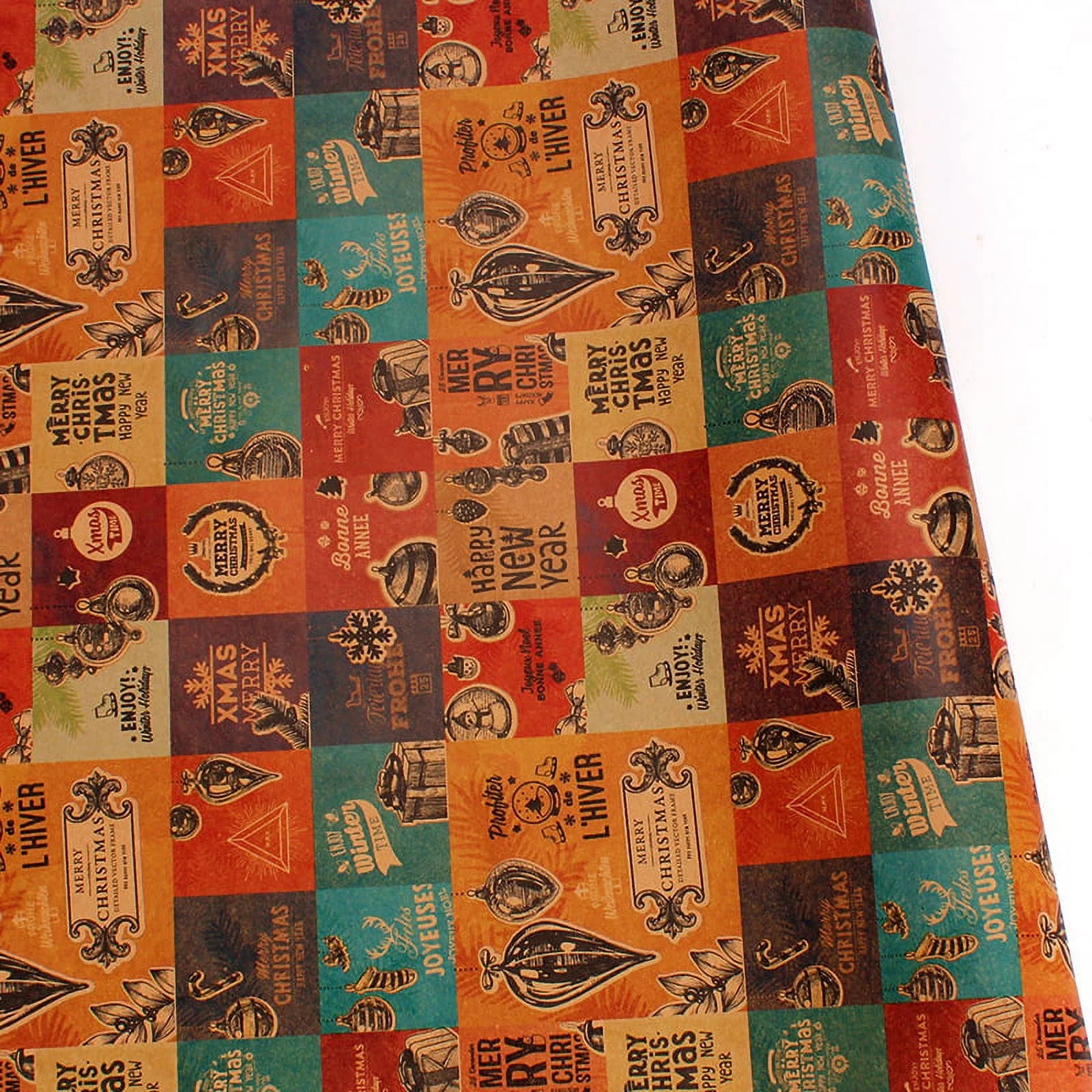Christmas Wrapping Paper, Holiday Wrapping Paper, 9 Pack Brown Kraft Paper, Snow, Christmas Tree, Snowman, Lantern and Color Elk (9-Sheets, 30" X 20")