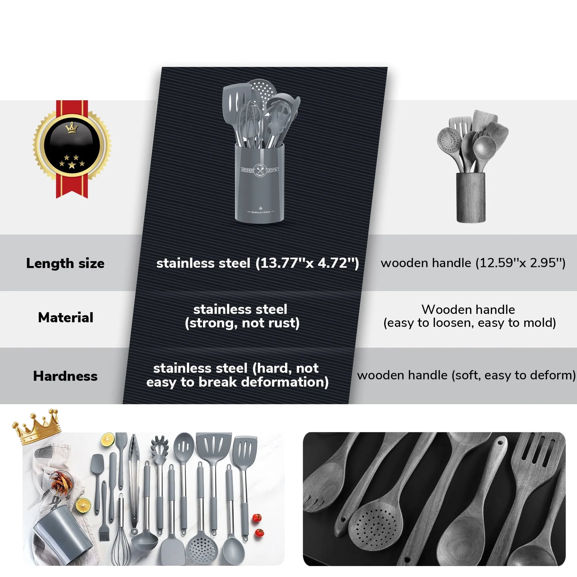 Kitchen Utensils Set,30 Piece Stainless Steel Handle Cutlery Set with Holder Kitchen Accessories