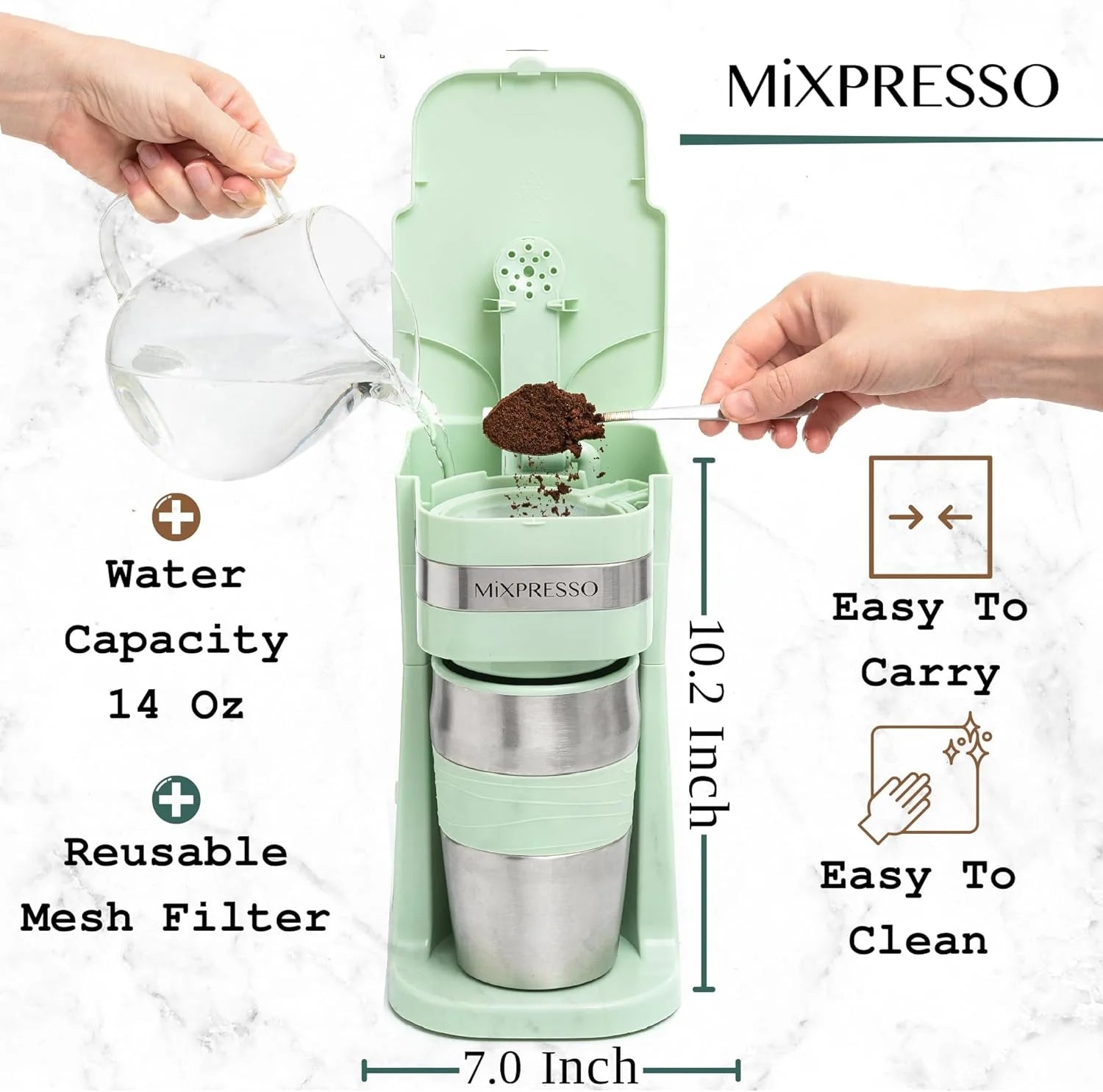 Single Serve Coffee Maker Ground Coffee and 14Oz Travel Mug