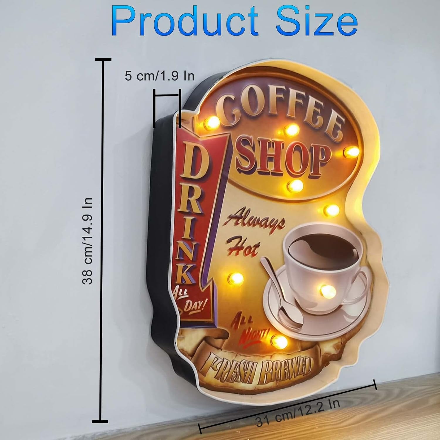 Metal Coffee LED Decor Sign with Warm Ambiance Lights, Easy One-Touch Switch & Battery Powered - Perfect for Home, Cafe, Christmas Gifts, Coffee Lovers and Social Media Decor