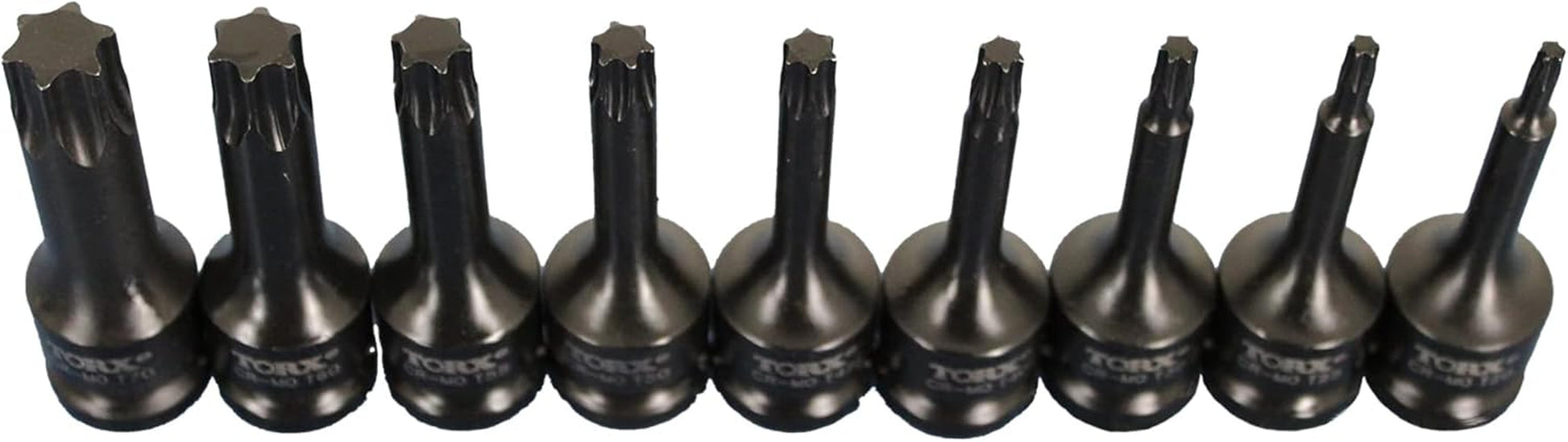 9 Pc 3 Inch Long Torx Star 6 Point Black Impact Bit Socket Auto Repair Tool Set 1/2 Inch Square Drive