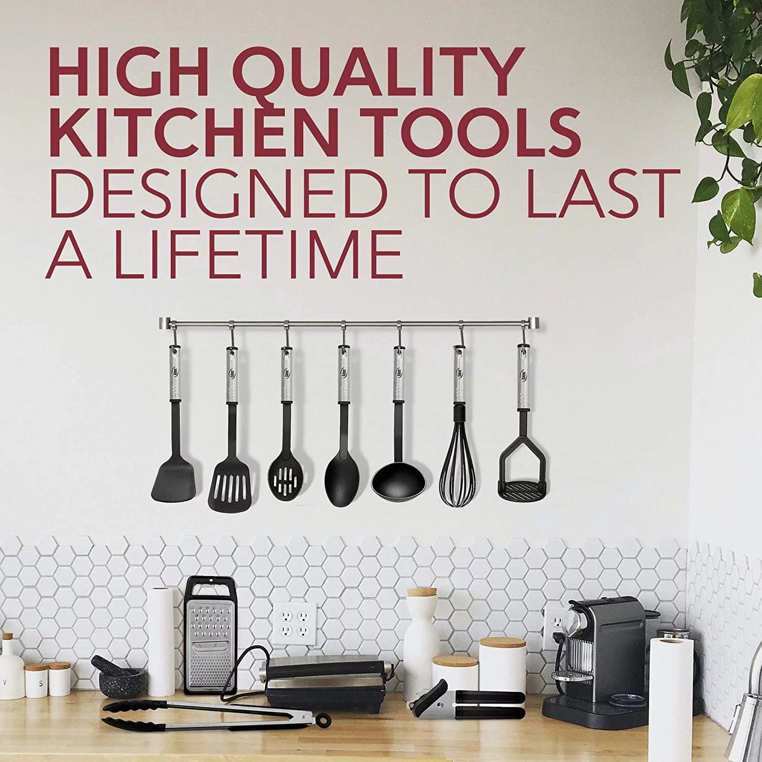 Stainless Steel Cooking Utensil Set, Non-Stick Cookware Set, 24Pc Heat Resistant Nylon Kitchen Accessories, Black