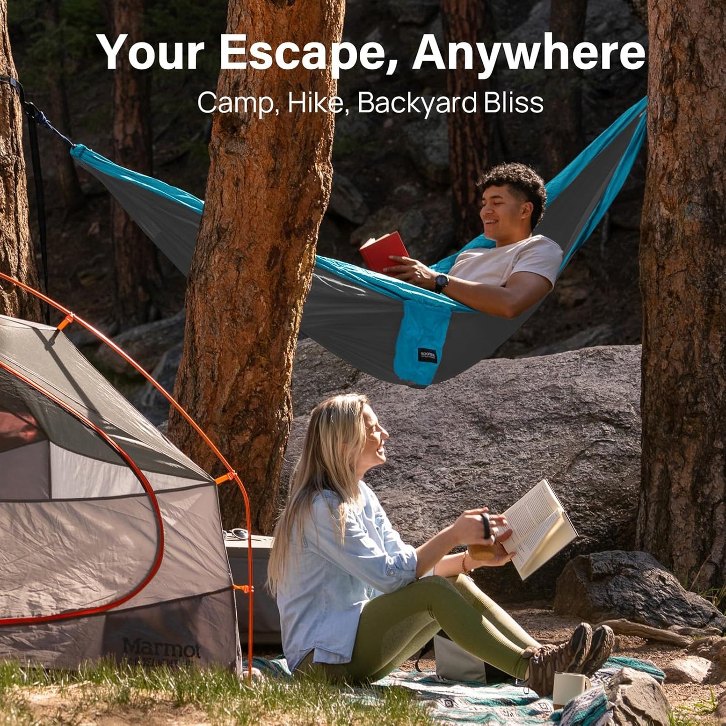 Camping Hammock 500 Lbs Capacity, Portable Hammocks with Tree Straps & Attached Carry Bag, Camping Essentials Gear, Perfect for outside Indoor Hiking Beach Backpack Travel
