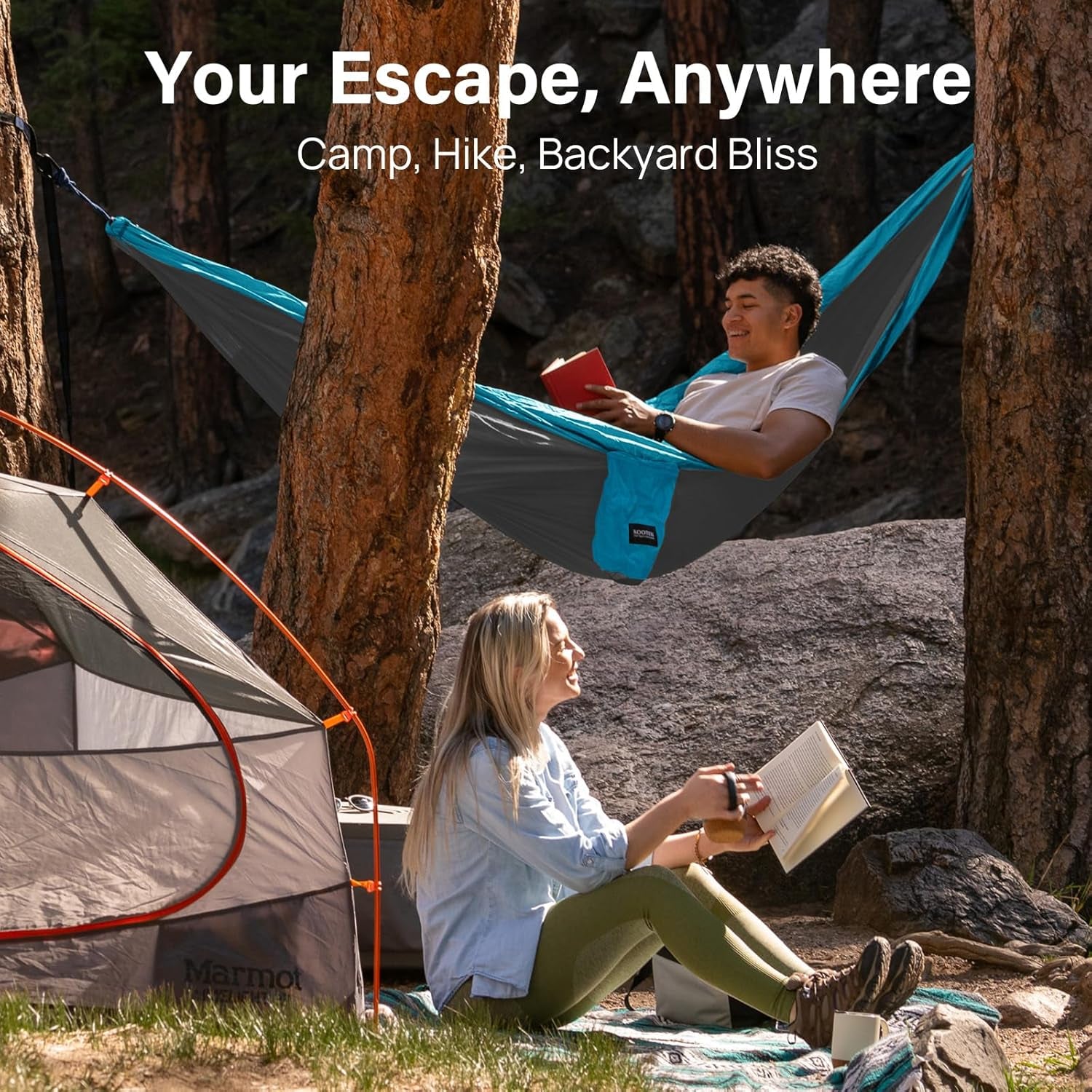 Camping Hammock 500 Lbs Capacity, Portable Hammocks with Tree Straps & Attached Carry Bag, Camping Essentials Gear, Perfect for outside Indoor Hiking Beach Backpack Travel