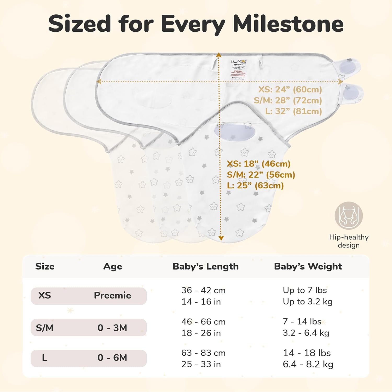 Baby Swaddle Blanket, Swaddle Wrap for Newborn and Infant, Adjustable Swaddle Set for Baby Boy and Girl, 3 Pack Soft Organic Cotton, Large (3-6 Months), Grey and White