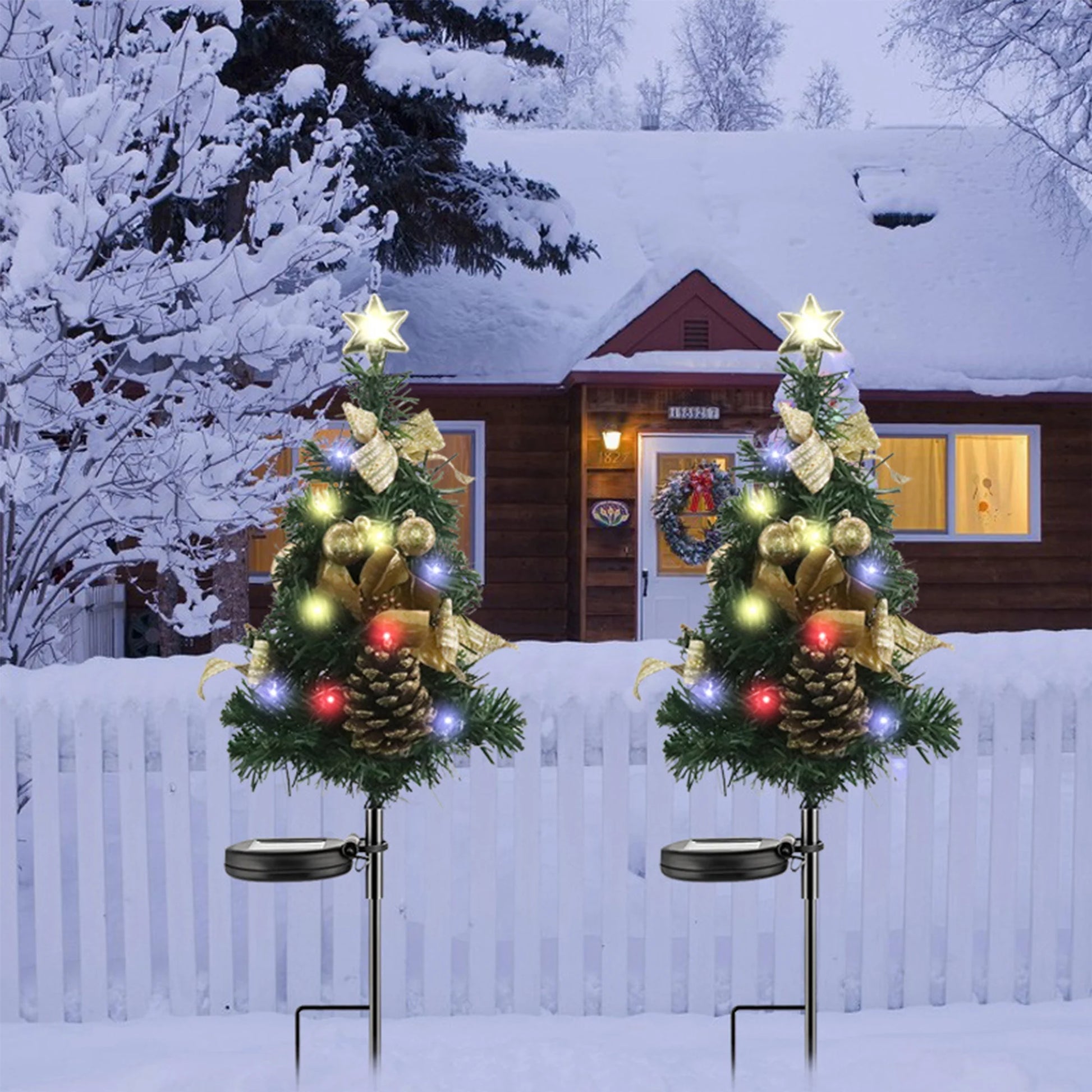 40LED Solar Christmas Tree Lights Outdoor Decorations Waterproof, Small Solar Powered Christmas Tree with Super Bright LED Constant & Flashing Modes for Pathway Yard Patio Landscape 2PCS