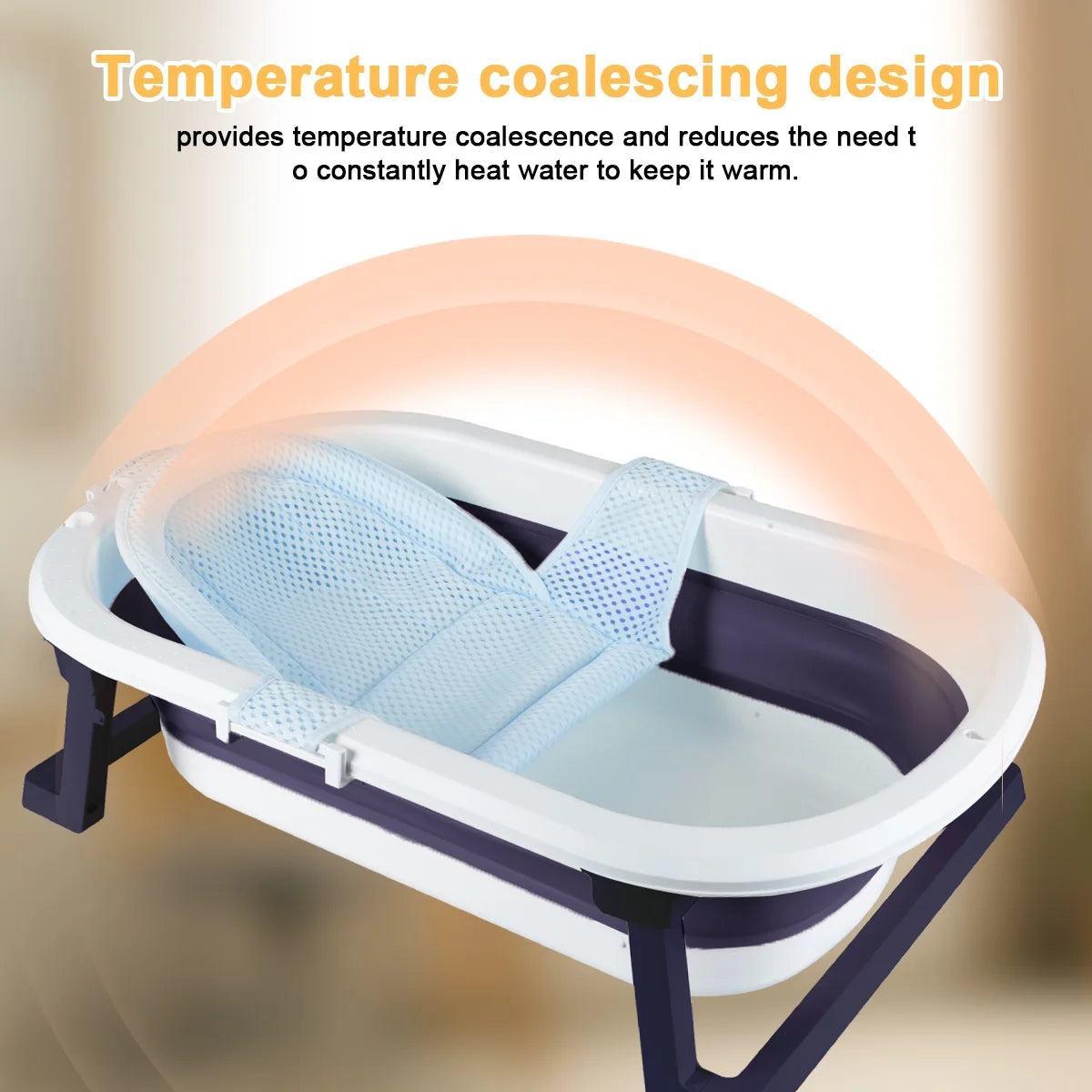 Folding Baby Bathtub, Infant Bath Tub with anti Slip Pad, Boys, Blue W/Net Pad