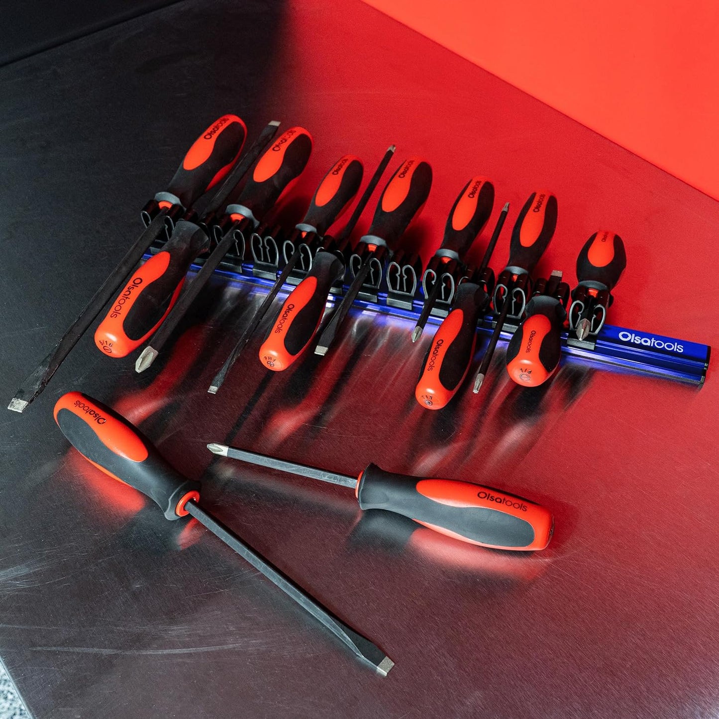 Magnetic Screwdriver Organizer - Screwdriver Holder with Strong Magnets and Foam Backing - Professional Tool Holder and Tool Organizer - Stores up to 16 Screwdrivers - Blue - Part: 1114