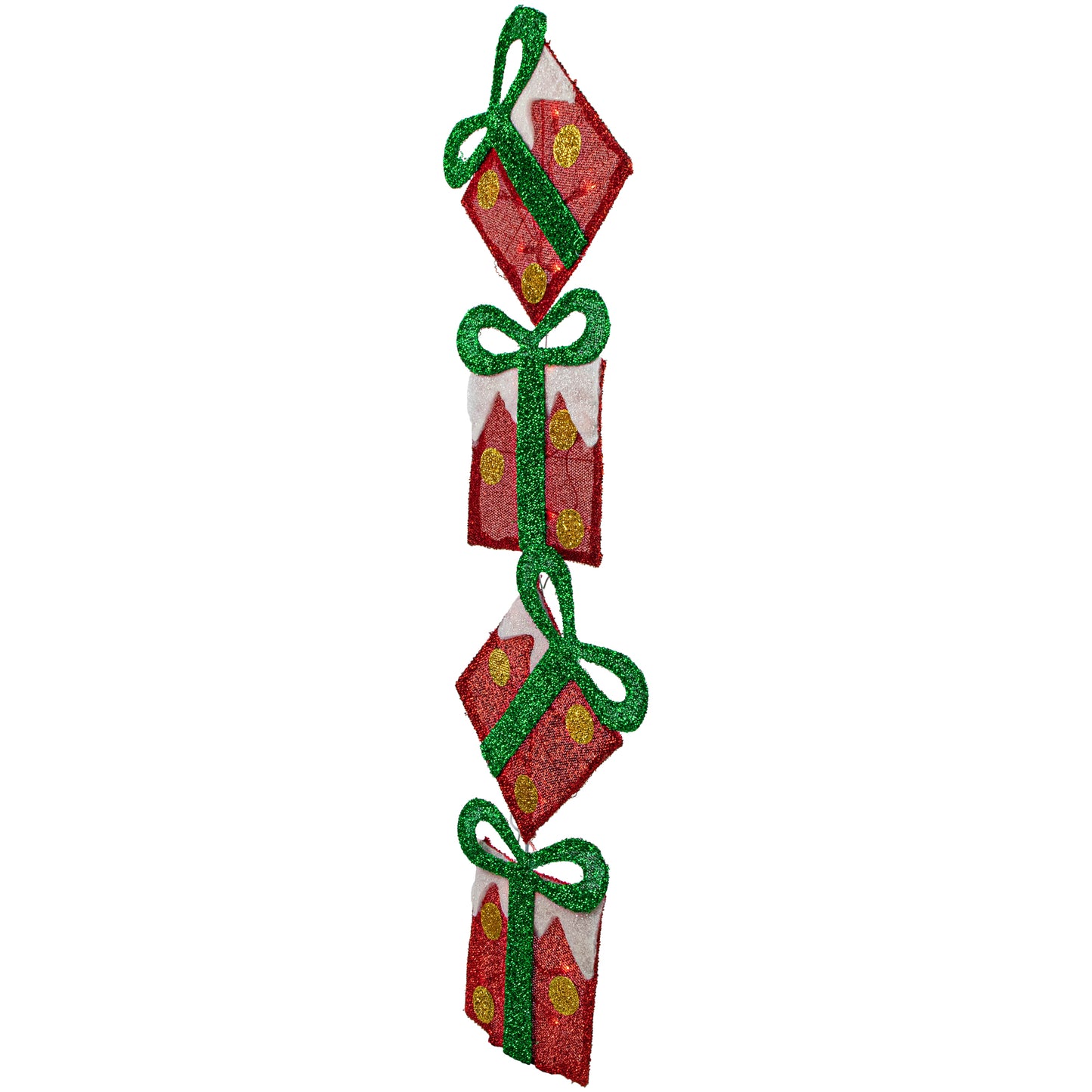 Lighted Tinsel Stacked Gift Boxes Outdoor Christmas Decoration - 44" - Clear Lights
