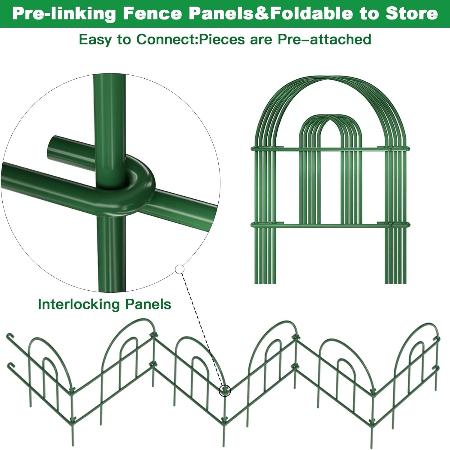 35Panels 18In(H)×50Ft(L) Decorative Garden Fences and Borders for Dogs Fencing Animal Barrier No Dig Rustproof Metal Fence Panels for Flower Bed Fence Green