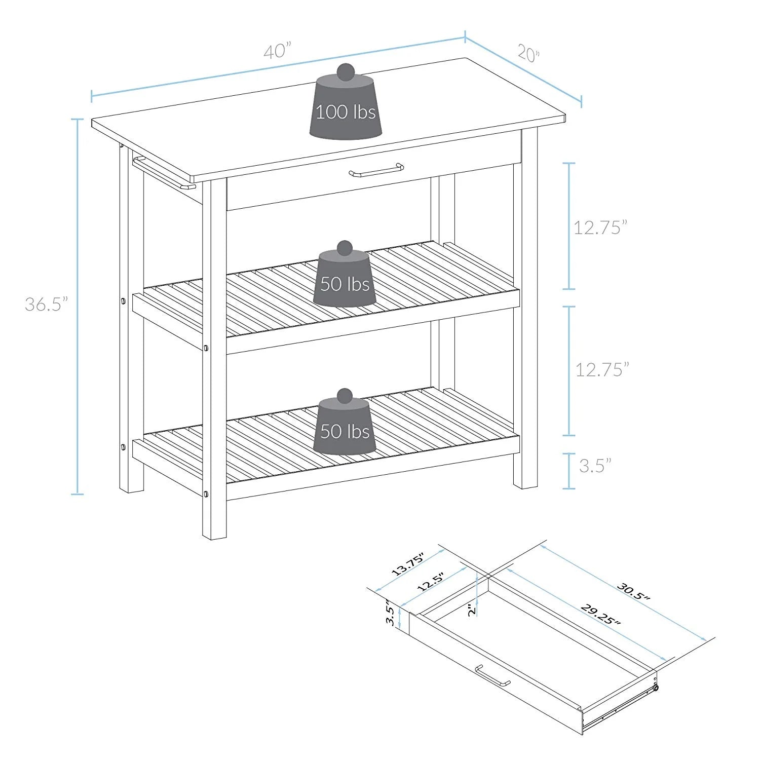Kitchen Island with Solid Wood