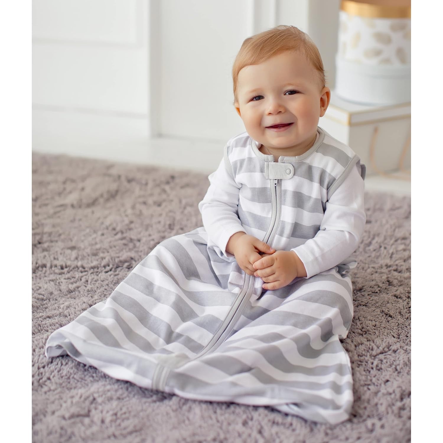 Baby Sleep Sack 0.5 TOG, Organic Cotton Baby Wearable Blanket with Two-Way Zipper, Swaddle Transition Baby Sleeping Bag for Newborn Infant Toddler Boy Girl, 6-12 Months