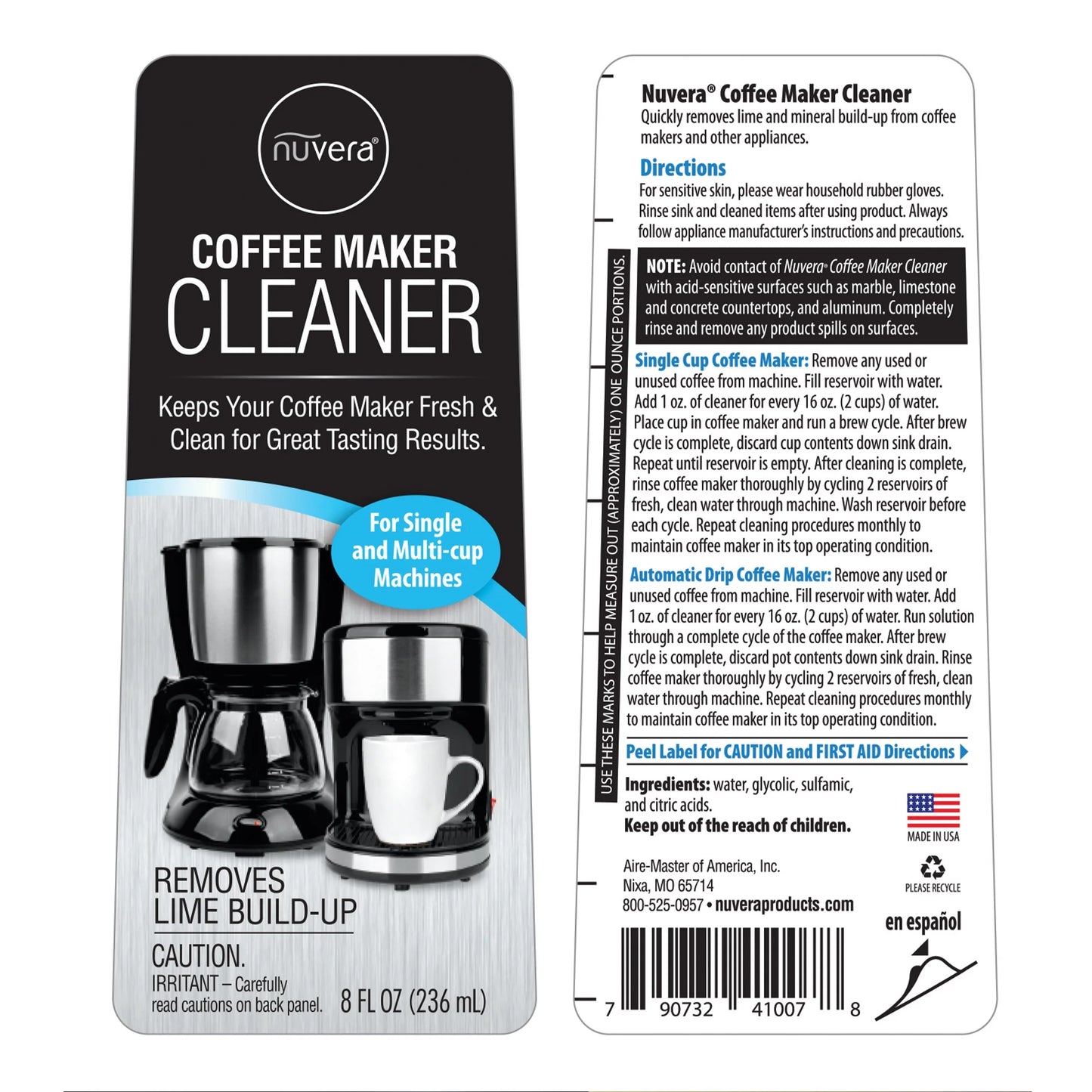 Descaling Solution for Single Cup, Standard Coffee Makers and Espresso Machines, 8 Fl Oz