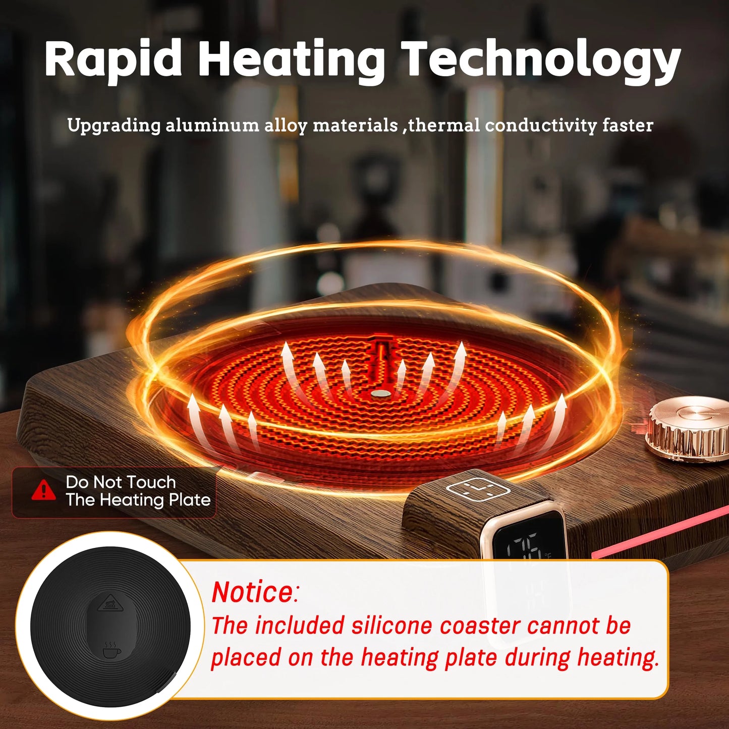 Mug Warmer, Brown Retro Coffee Cup Warmer with Temperature Display and Auto Shut off for Office Home Desk Use (With Silicone Cup Pad)