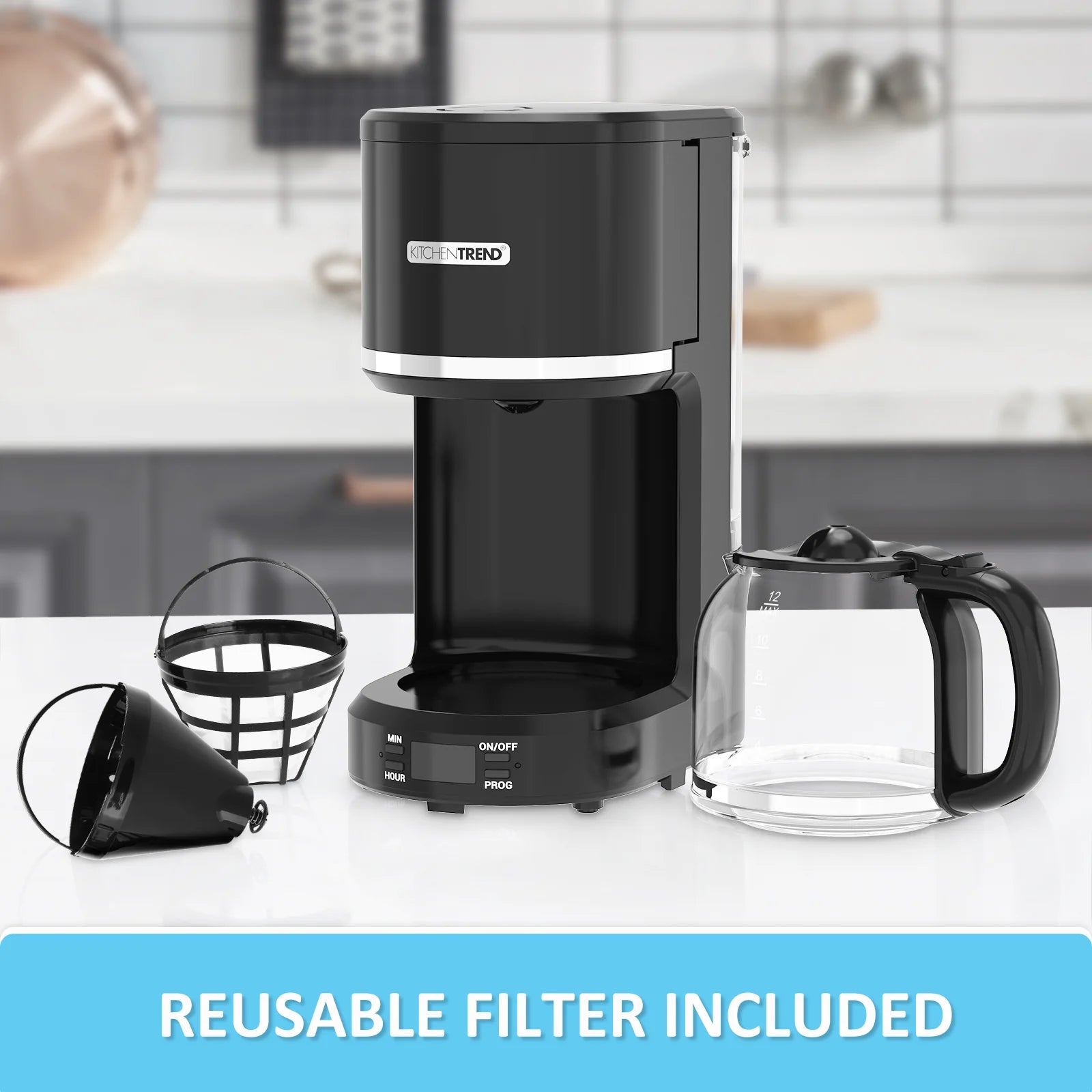 12-Cup Programmable Coffee Maker Removable Water Reservoir Drip Coffee Maker