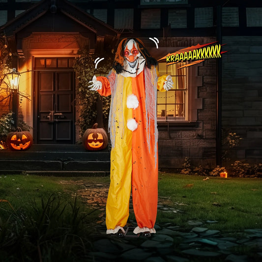 8 Ft Clown Animated Halloween Decoration Clown W/ Pre-Recorded Screaming, LED Eyes