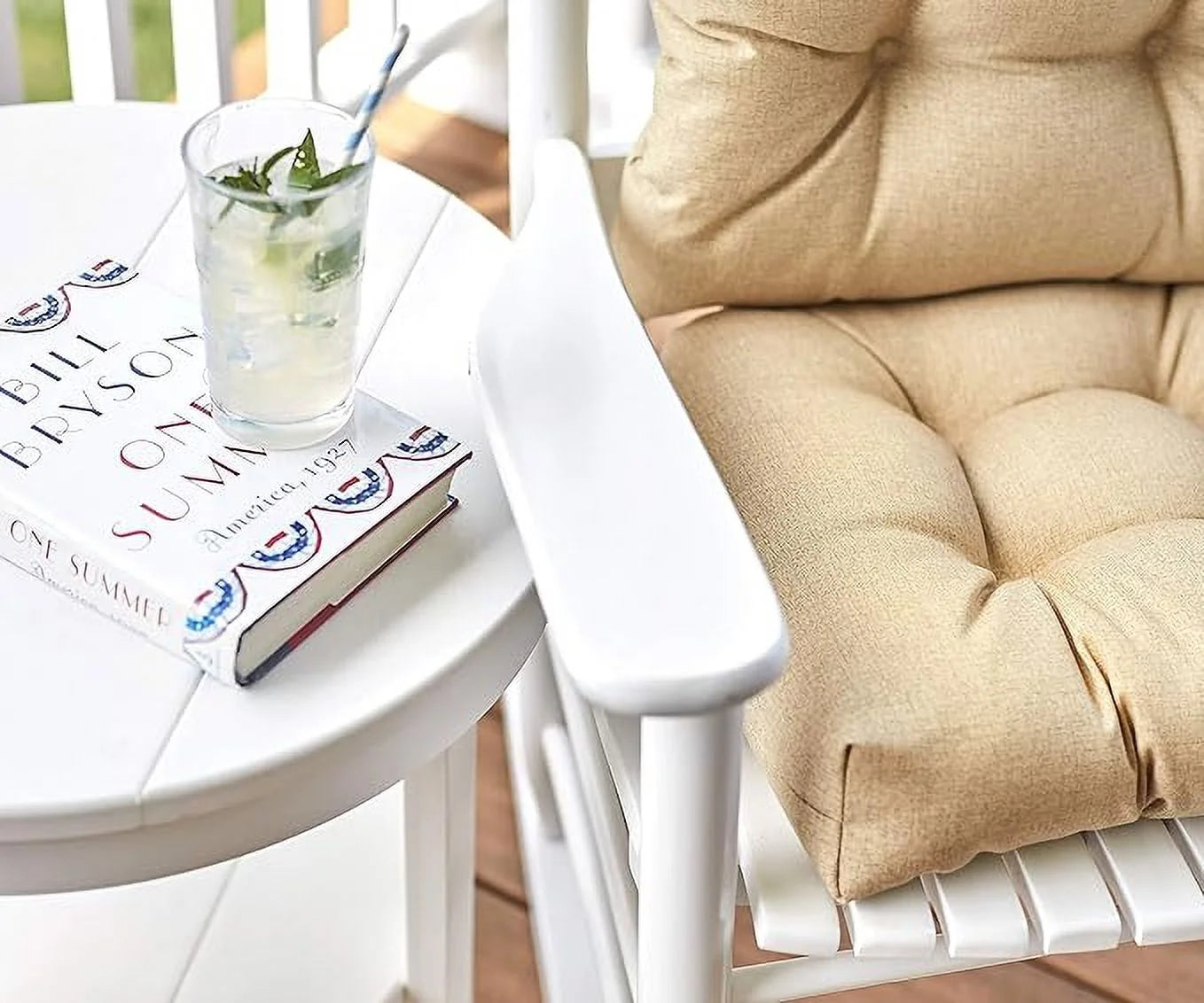 Solarium Cushion, Indoor and Outdoor Rocking Chair Pad for Patio, Living or Nursery Room, 2 Piece Set, Seat 19"X19" and Seatback 21"X18", 02 Husk Birch