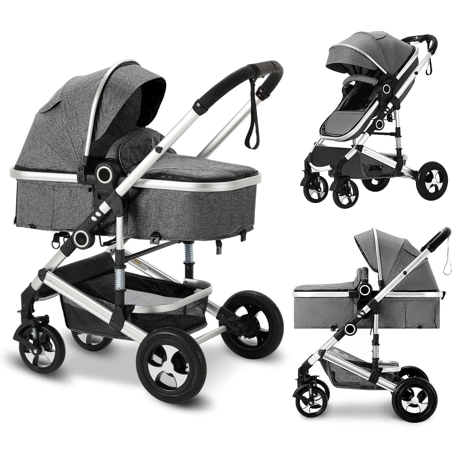 3-In-1 Convertible Baby Stroller with Big Seat and Adjustable Canopy, 24 Pound, Dark Grey