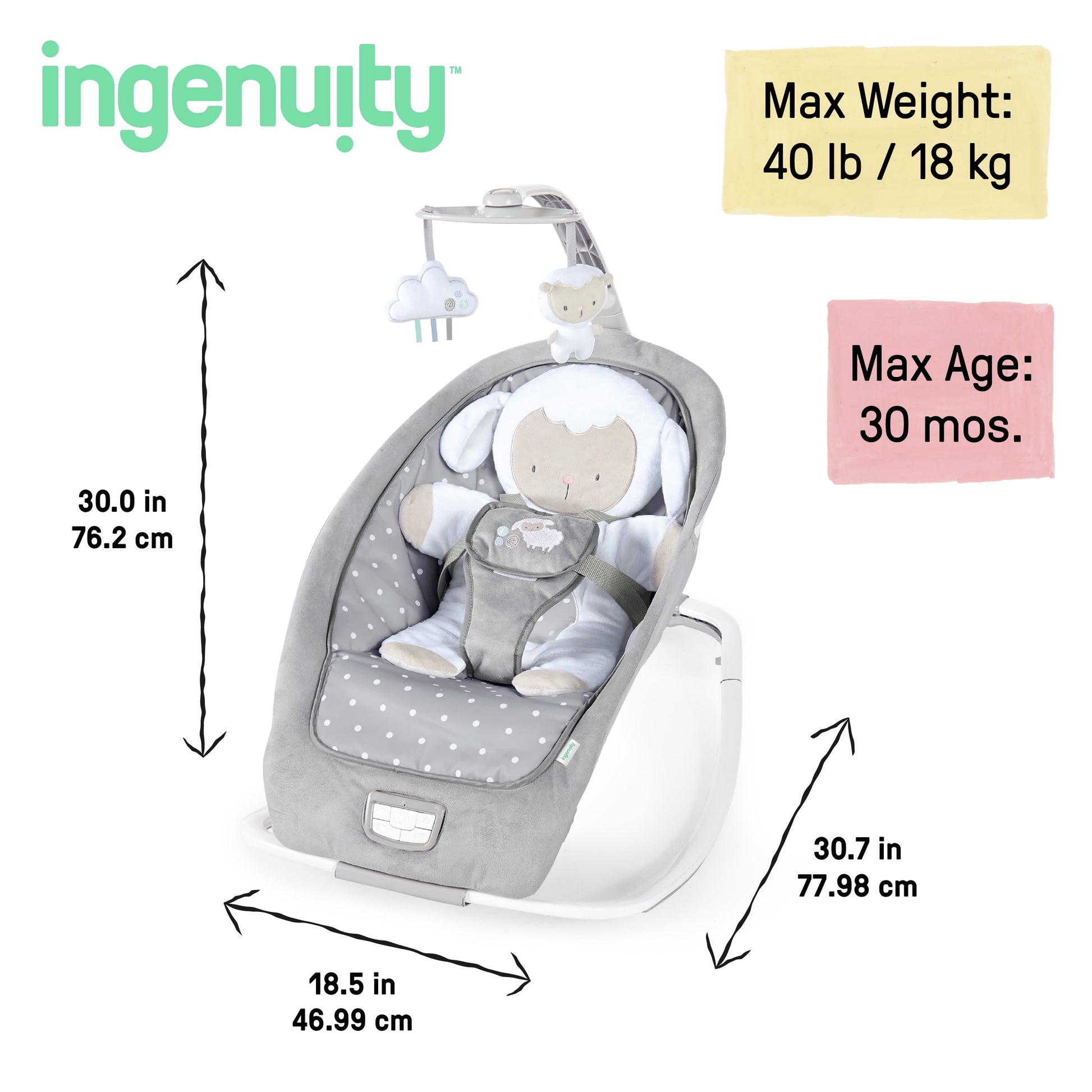 Infant to Toddler Rocker & Foldable Baby Bouncer Seat - Cuddle Lamb (Unisex)