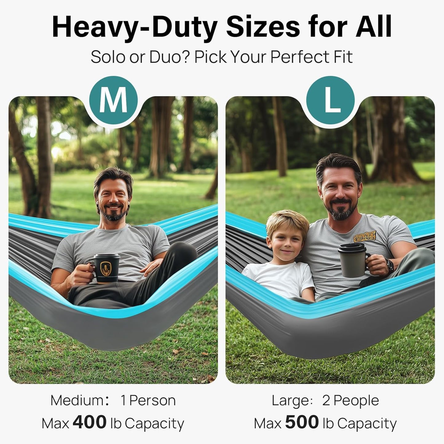 Camping Hammock 500 Lbs Capacity, Portable Hammocks with Tree Straps & Attached Carry Bag, Camping Essentials Gear, Perfect for outside Indoor Hiking Beach Backpack Travel