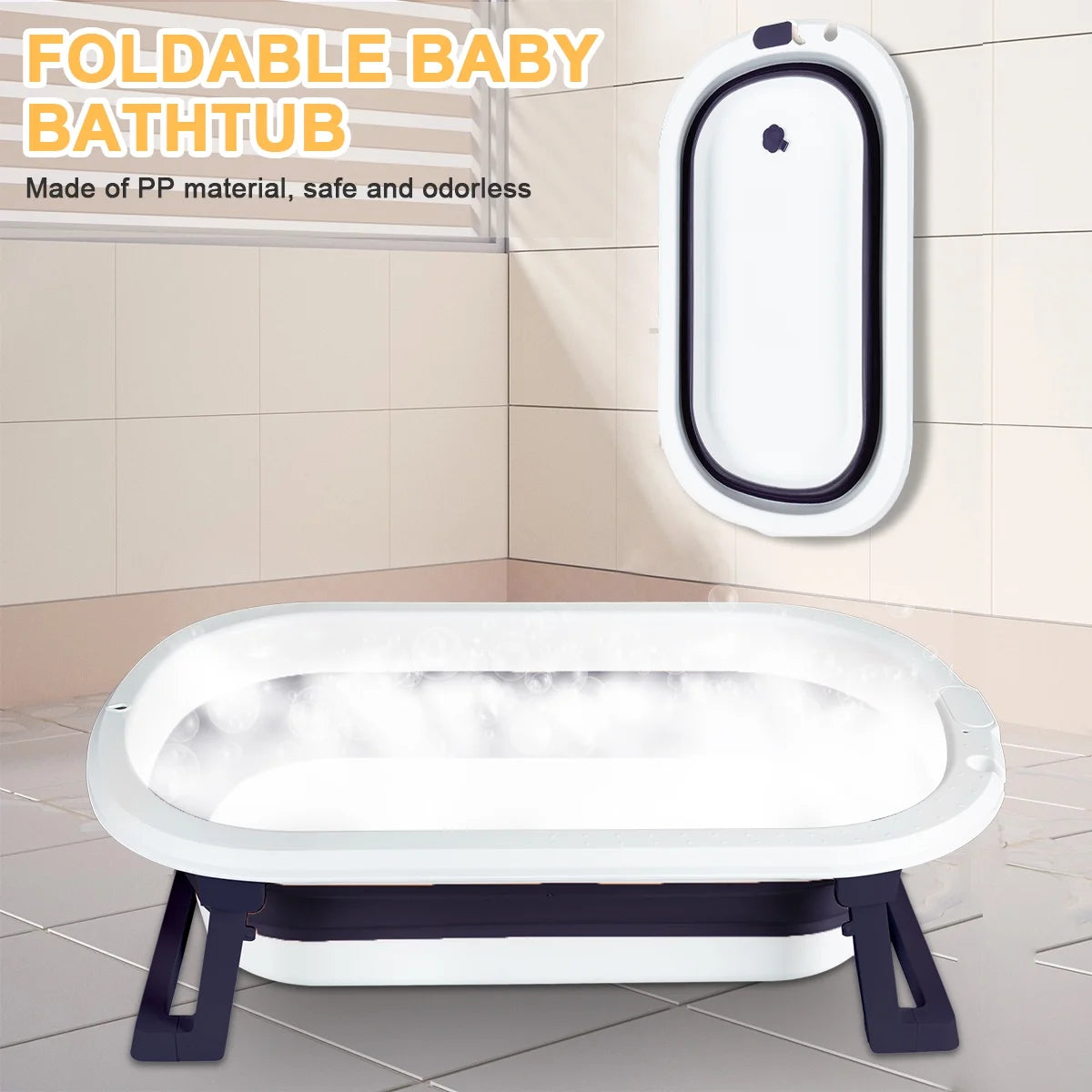Folding Baby Bathtub, Infant Bath Tub with anti Slip Pad, Boys, Blue W/Net Pad