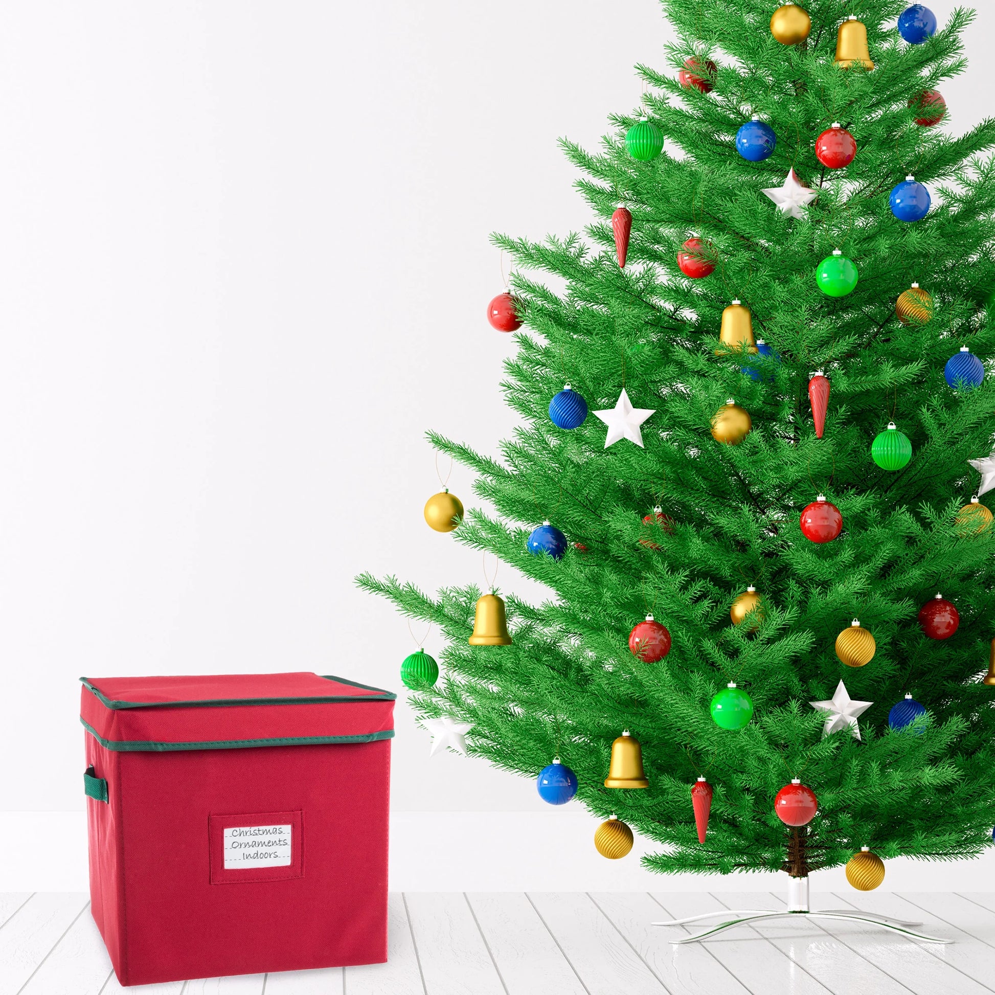 Premium Red Christmas Ornament Storage Chest Holds 64 Balls W/ Dividers