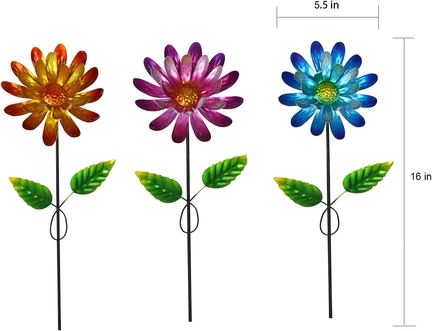Metal Garden Stakes Outdoor Decor, 3 Pack Waterproof Floral Plant Stakes for Lawn, Patio, Yard - Durable Iron Flower Decorations for Garden, Landscape