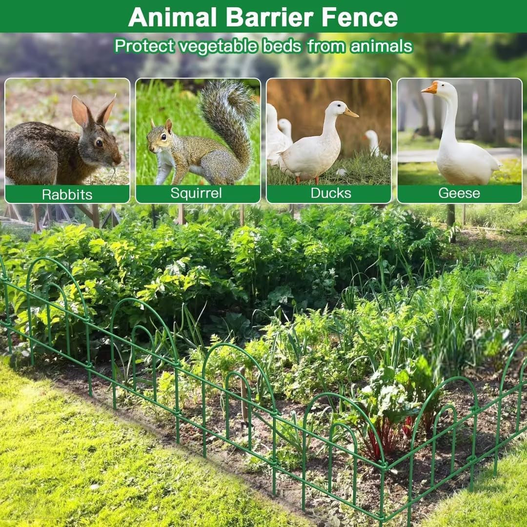35Panels 18In(H)×50Ft(L) Decorative Garden Fences and Borders for Dogs Fencing Animal Barrier No Dig Rustproof Metal Fence Panels for Flower Bed Fence Green