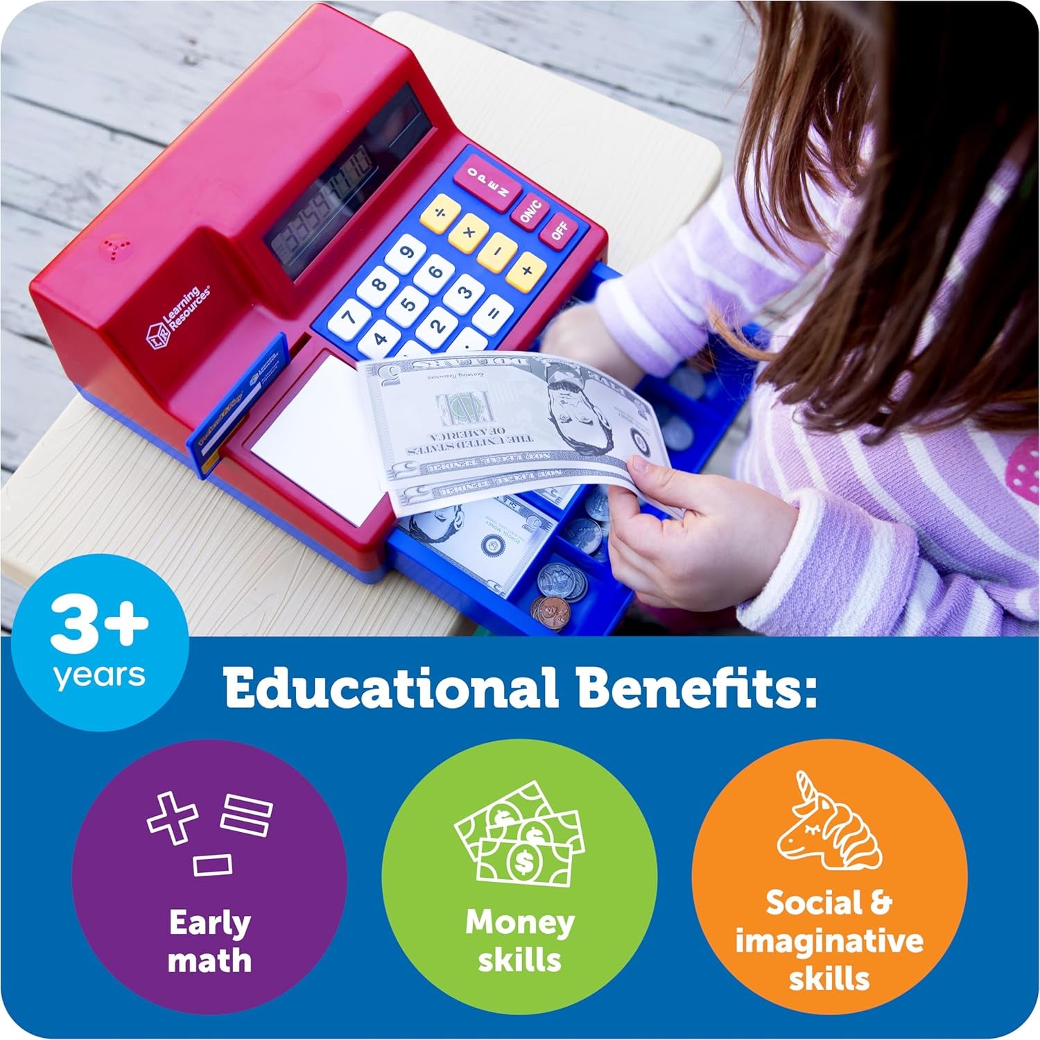 Pretend & Play Calculator Cash Register Toy - Gift for Kids, Toddler Toys, Play Money & Credit Card, Shopping Store Playset, Educational Preschool Activities