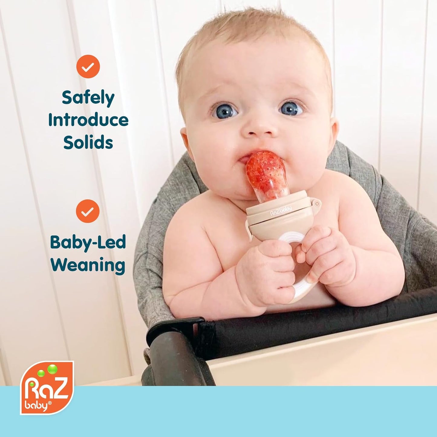 Baby Solids/Frozen Fruit Feeder Pacifier, Infant Teether Toy 6M+, Bpa-Free Silicone Pouch & Nipple, Safely Introduce Solids, Natural Teething Relief, Dishwasher Safe, Freezable – Blue/Green