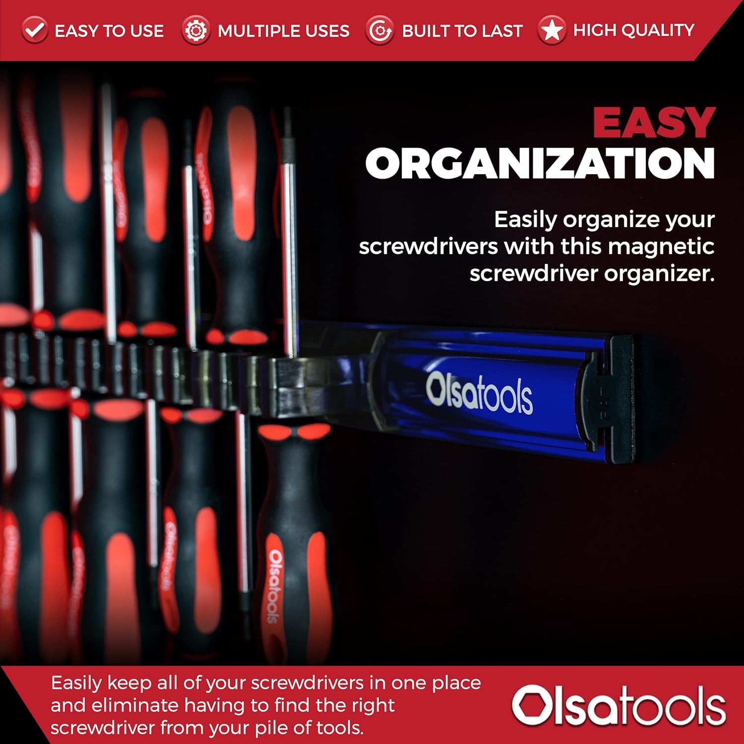 Magnetic Screwdriver Organizer - Screwdriver Holder with Strong Magnets and Foam Backing - Professional Tool Holder and Tool Organizer - Stores up to 16 Screwdrivers - Blue - Part: 1114