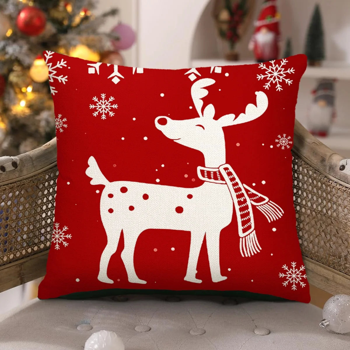 Christmas Throw Pillow Covers 18''X18'' Set of 4 Decorative Holiday Pillows Cover Cases Farmhouse Decor for Xmas Decoration Home Couch Sofa, Red