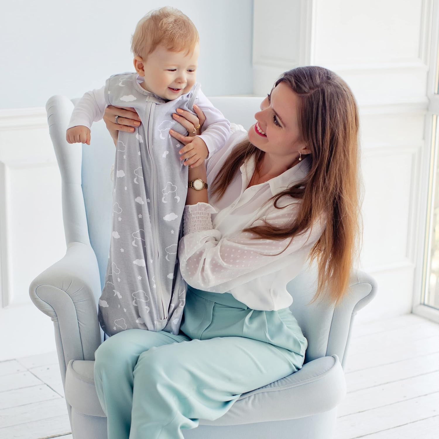 Baby Sleep Sack 0.5 TOG, Organic Cotton Baby Wearable Blanket with Two-Way Zipper, Swaddle Transition Baby Sleeping Bag for Newborn Infant Toddler Boy Girl, 6-12 Months