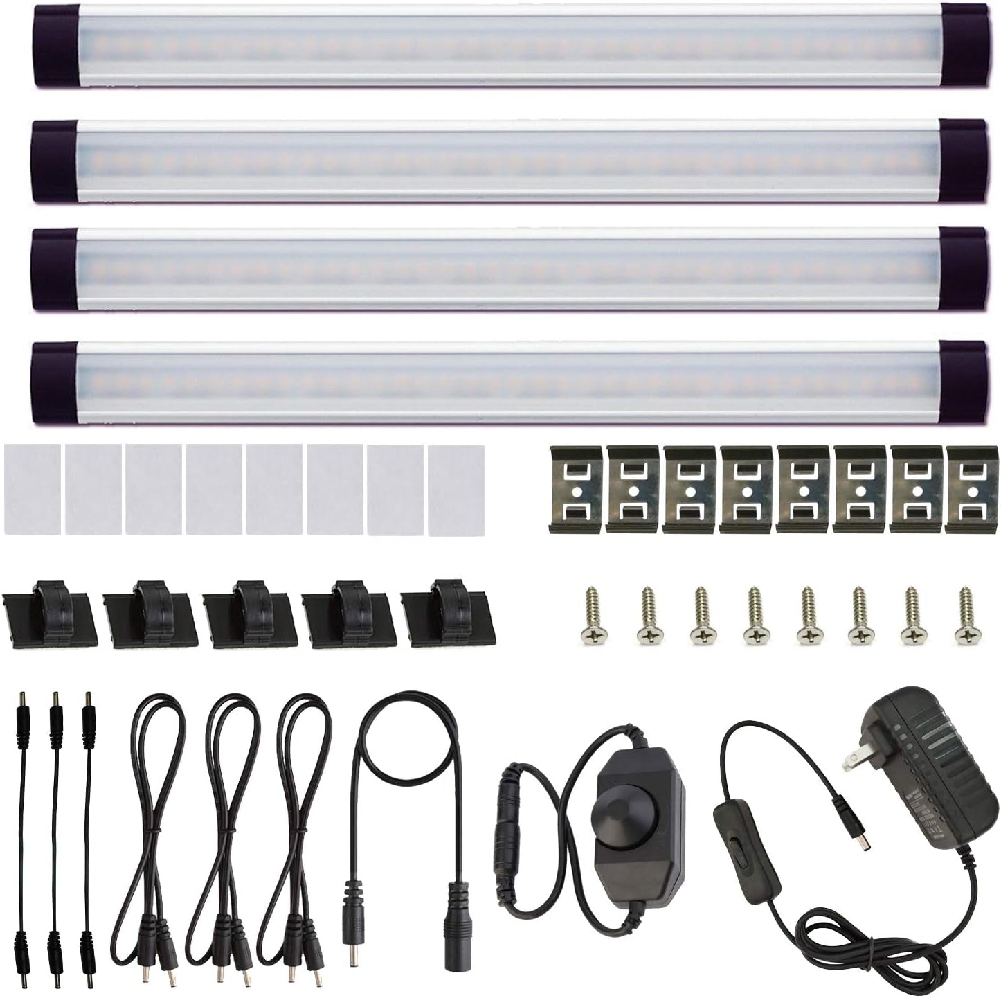 LED under Cabinet Lighting Kit, LED Strip Light,Shelf Lights Direct Wire, 12V Dimmable Kitchen Light Bar Linkable with Rocker Switch and Plug in Adapter (4 Panels,Warm White)